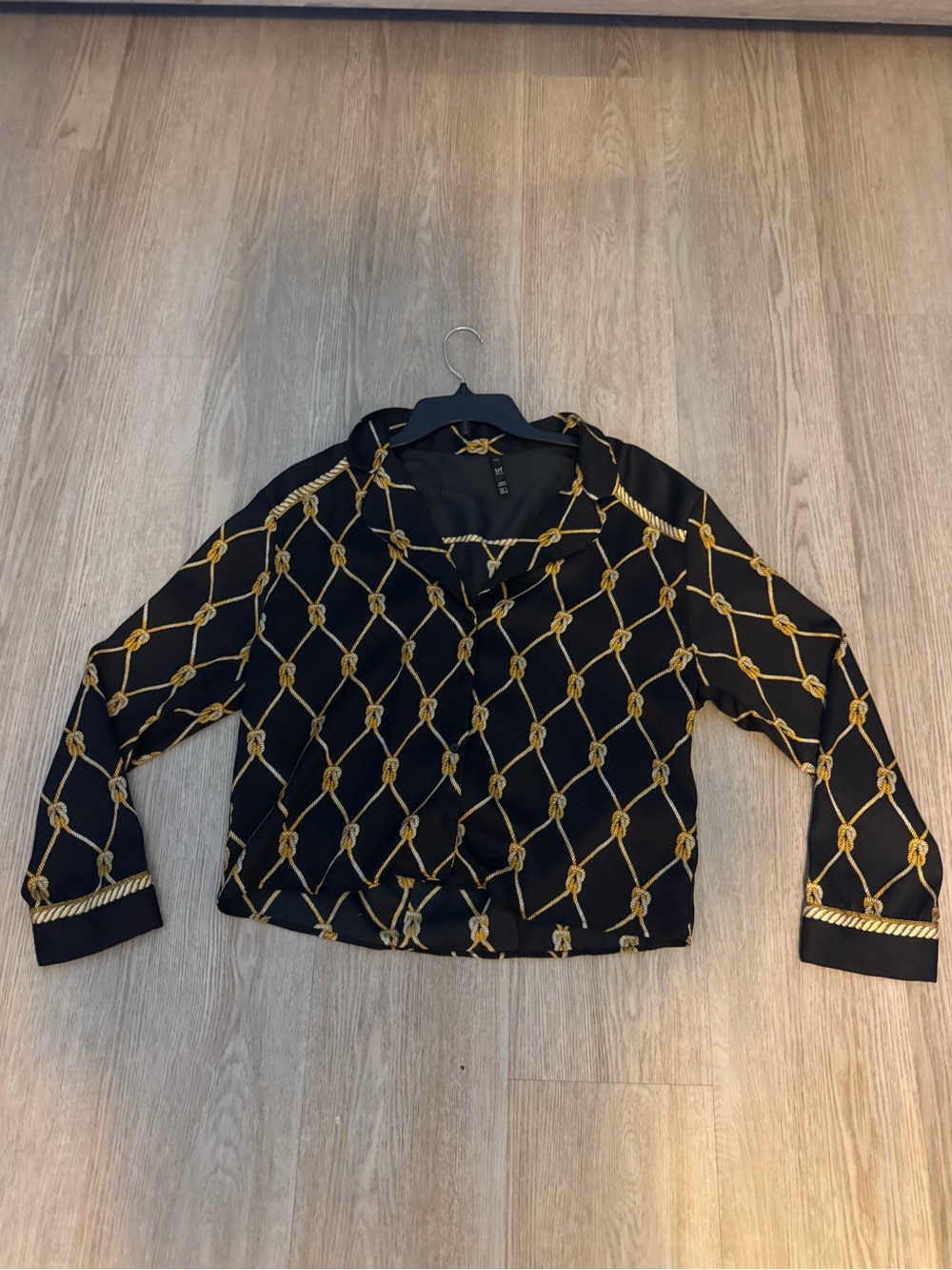 Zara Black Blouse with Gold Rope-Print